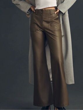 Maeve Light Brown Faux Leather Wide-Leg Pants - 8 Tall